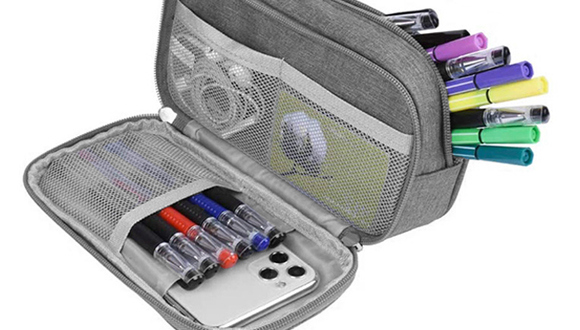 Thunlit Pencil Pouch Big Gray Zipper Pencil Case with Multiple Usages